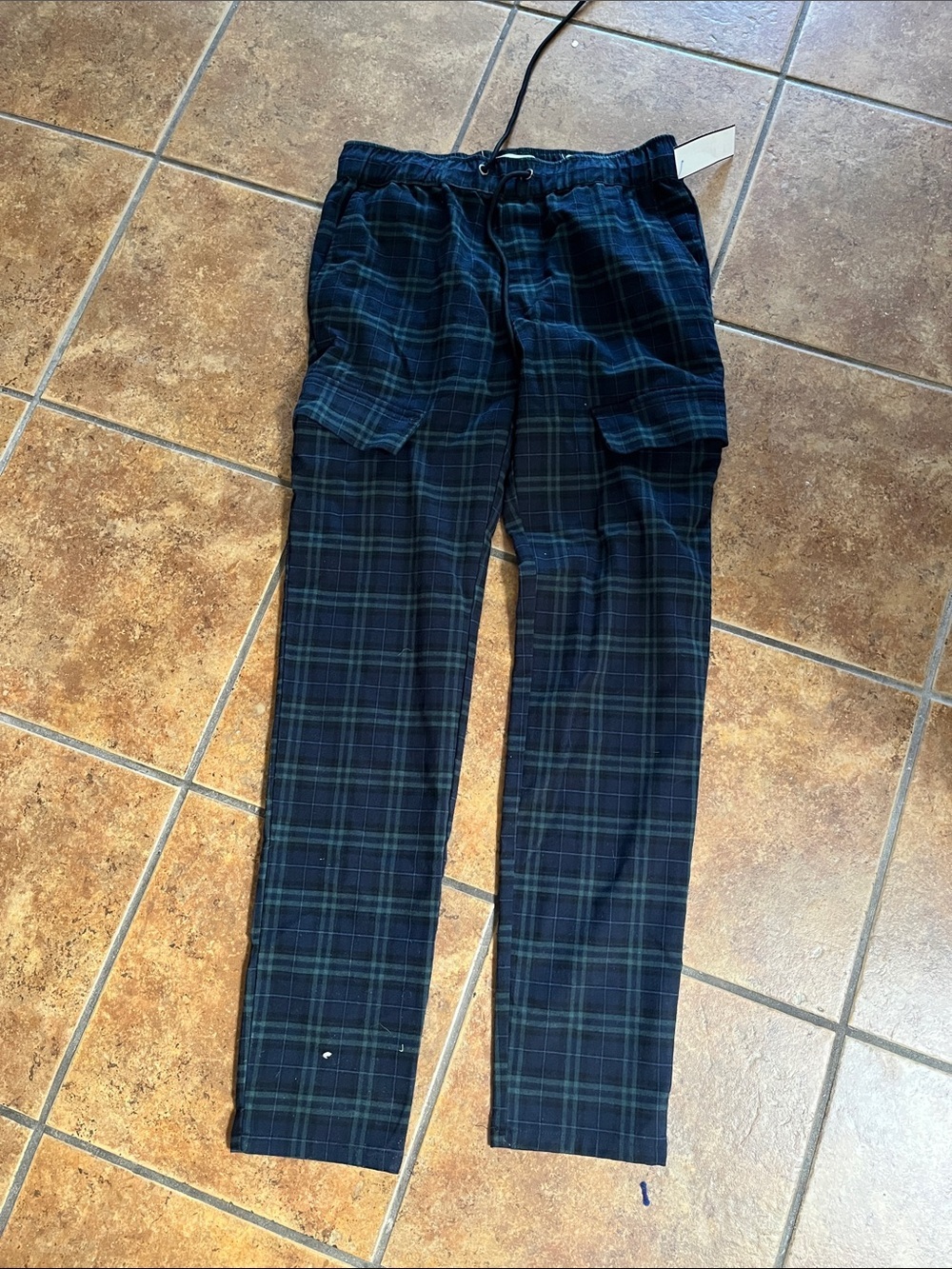 PacSun Navy & Green Plaid Cargo Pants - Casual Drawstring Waist  XS